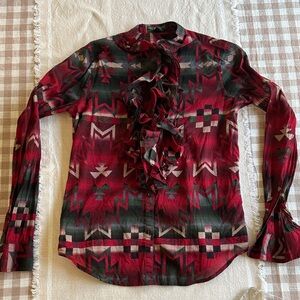 Ralph Lauren Red and Black Geometric ruffle Blouse